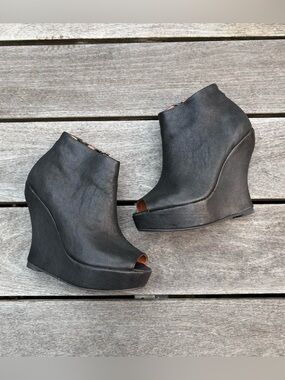 Jeffrey Campbell Black Peep-Toe Wedge Boots